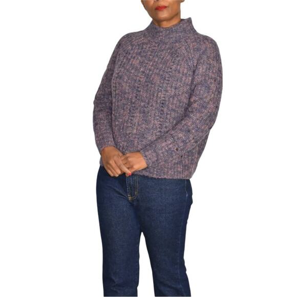 Madewell Pointelle Sweater Purple Mock Neck Cable Knit Pullover Chunky Boxy XS - Picture 9 of 12